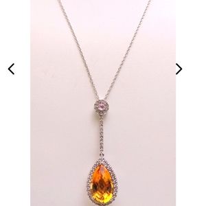 Elegant 14k white gold citrine, diamond and amethyst necklace